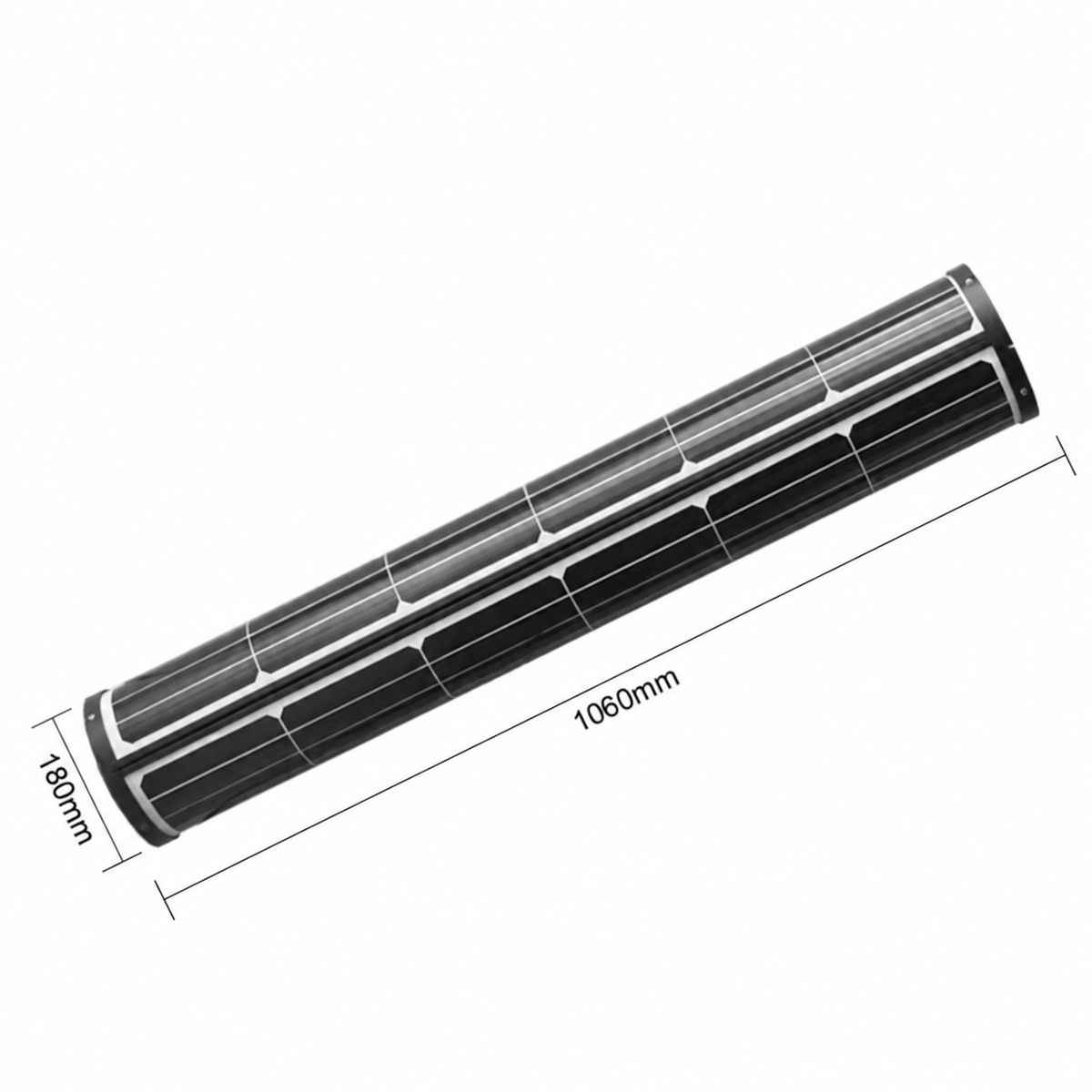 100W cylindrical glass solar panel measuring 1060mm high and 180mm in diameter