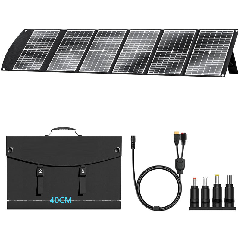 Unfolded 100W six-section solar panel with black carrying format