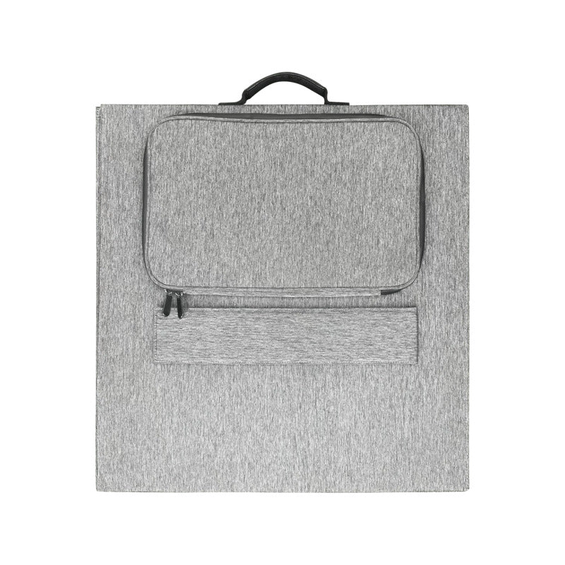 Folded gray solar panel carry pouch with top handle