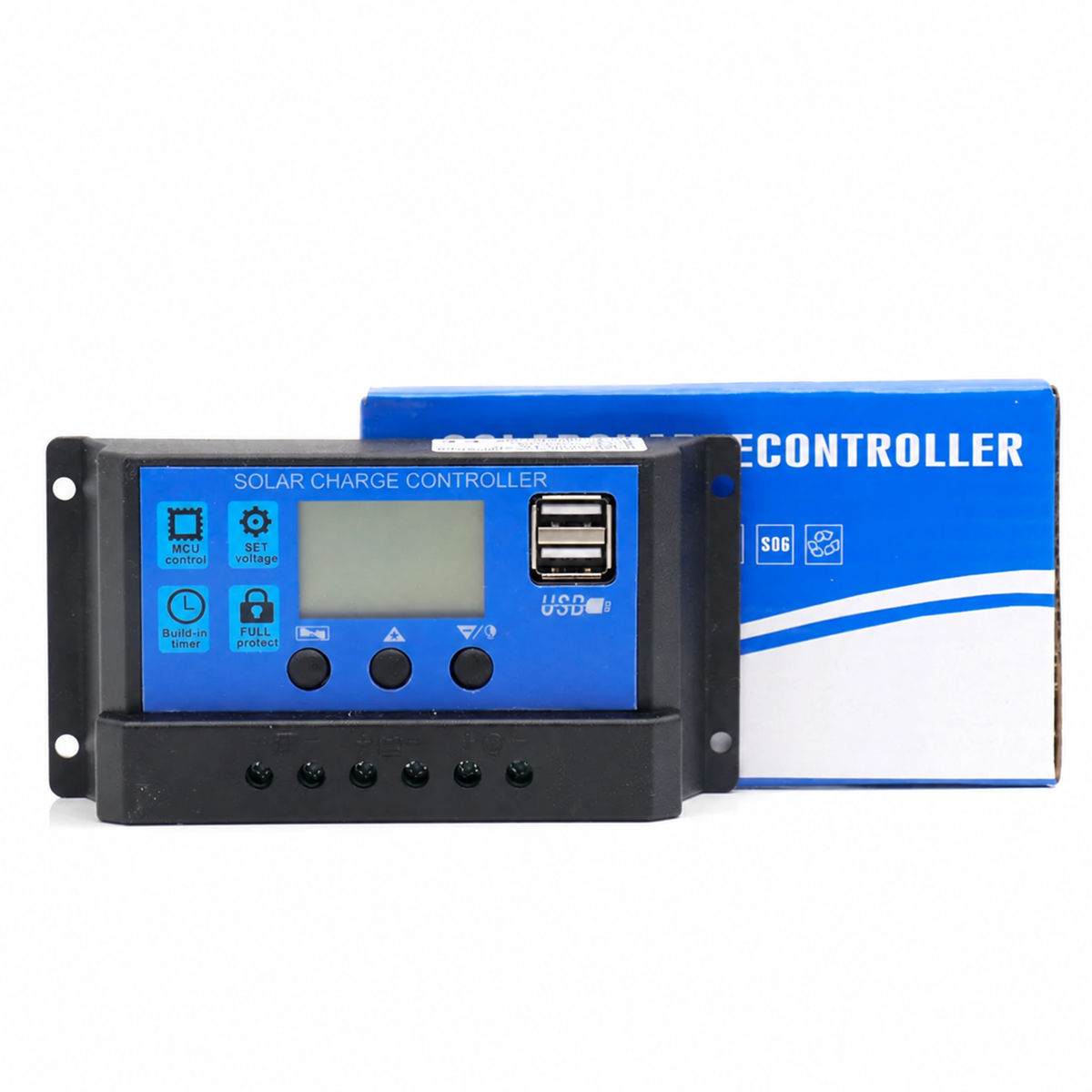 10A–100A PWM solar charge controller — controller and packaging without unverified certification claims
