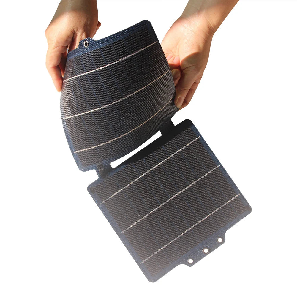 10W foldable solar charger — flexible panel held in hands