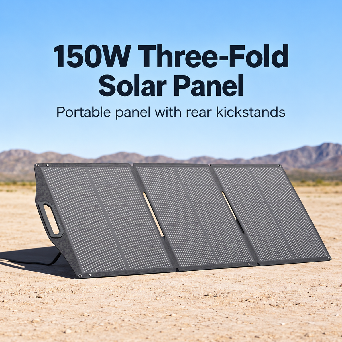 150W three-fold solar panel with English title at outdoor site