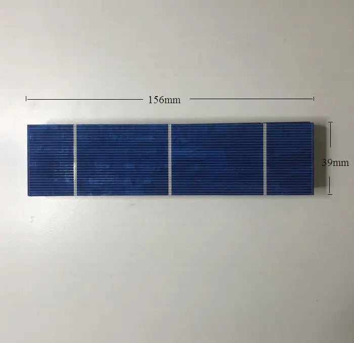 156mm x 39mm dimensions marked on a polycrystalline solar cell
