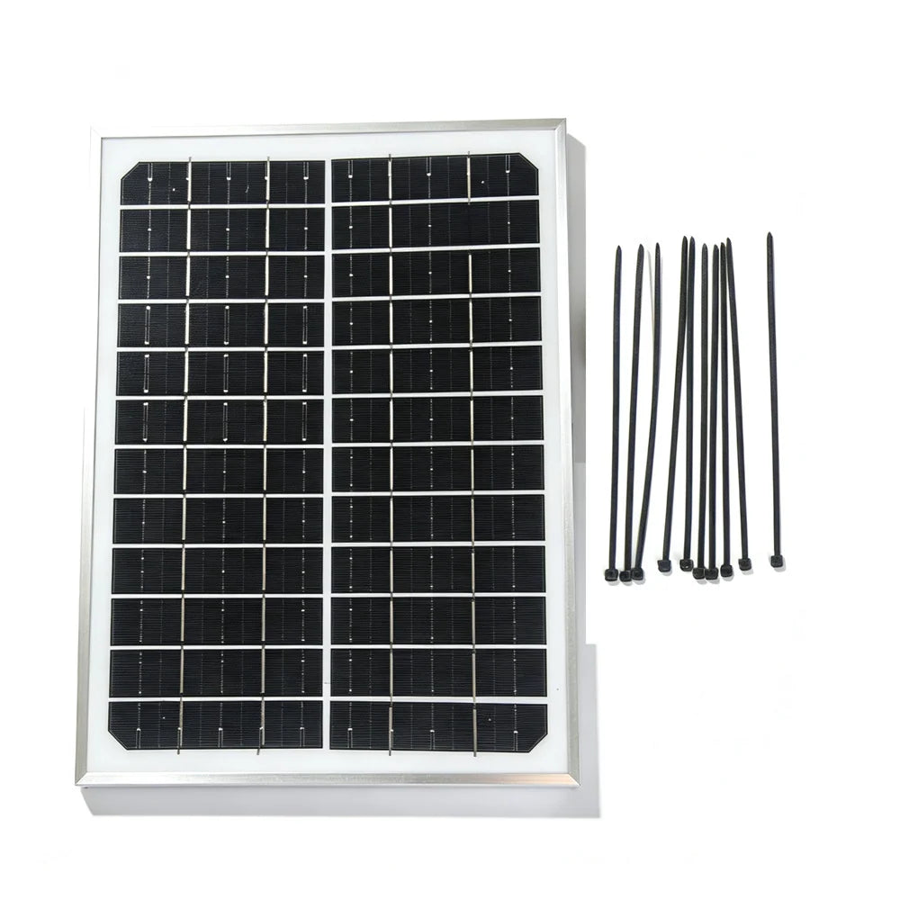 15W solar panel — panel with ten cable ties