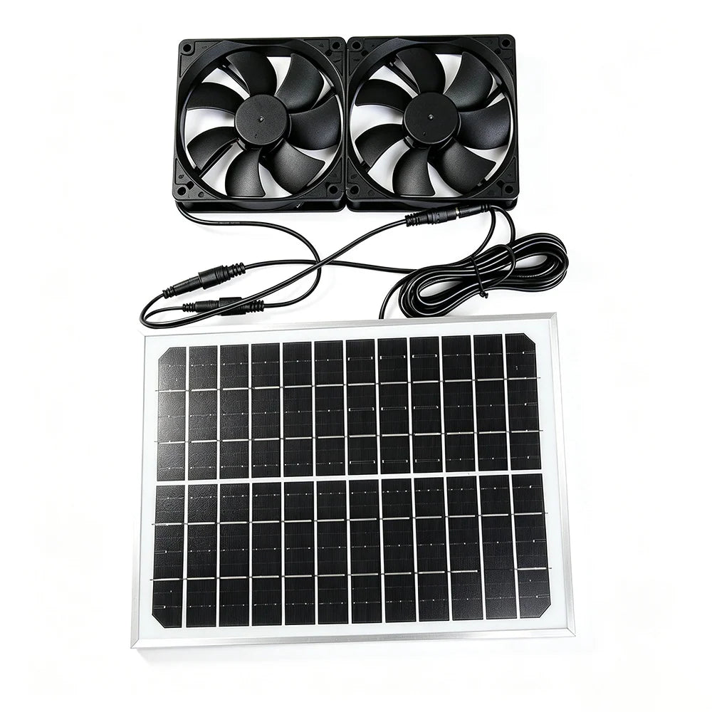 15W panel 15W solar fan kit — connected twin-fan kit