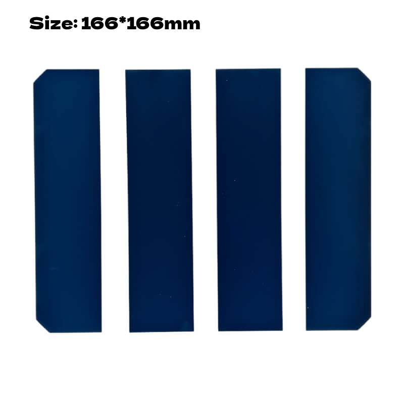 166 mm cell cut into four vertical strips, front view.