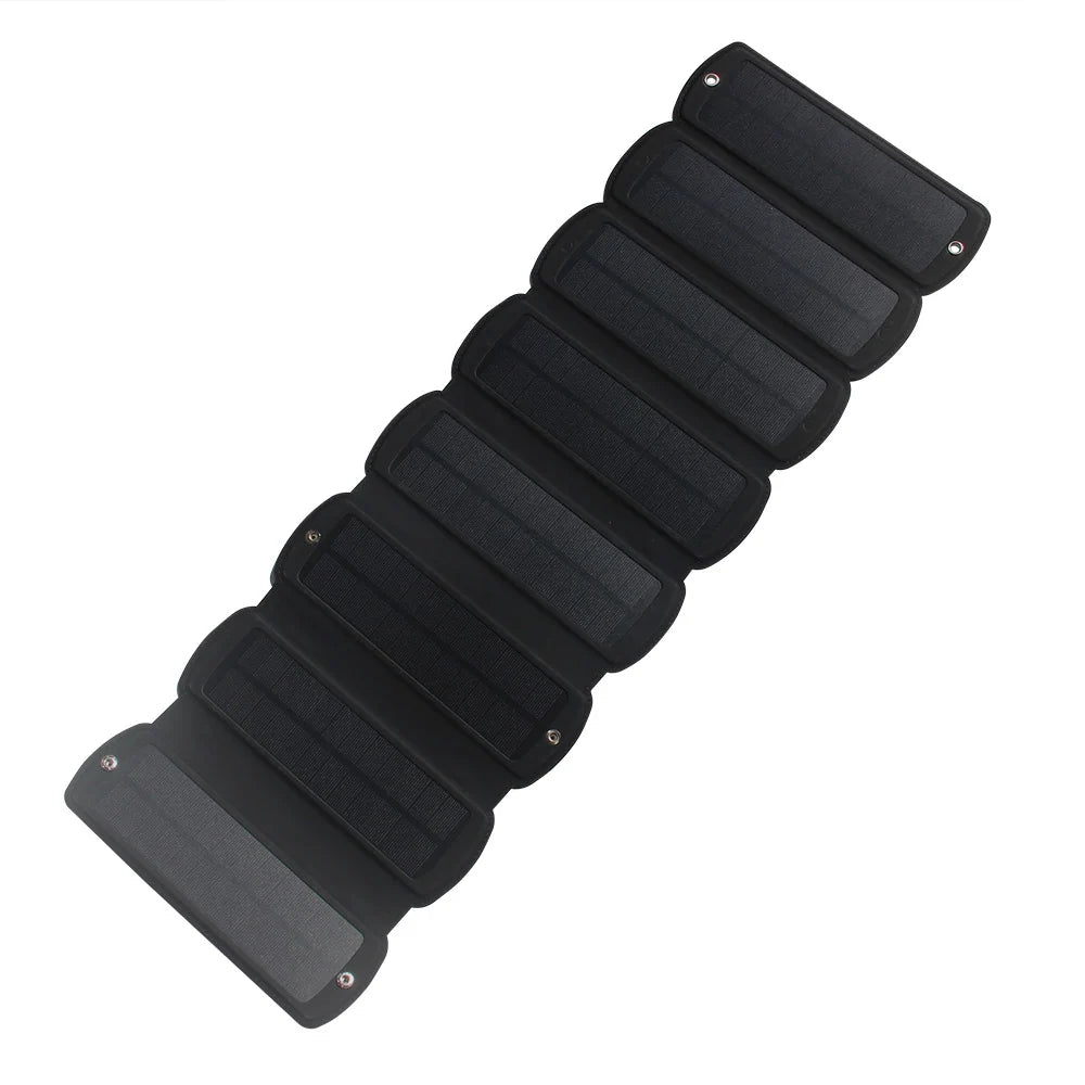 16W foldable solar charger — eight-section panel opened