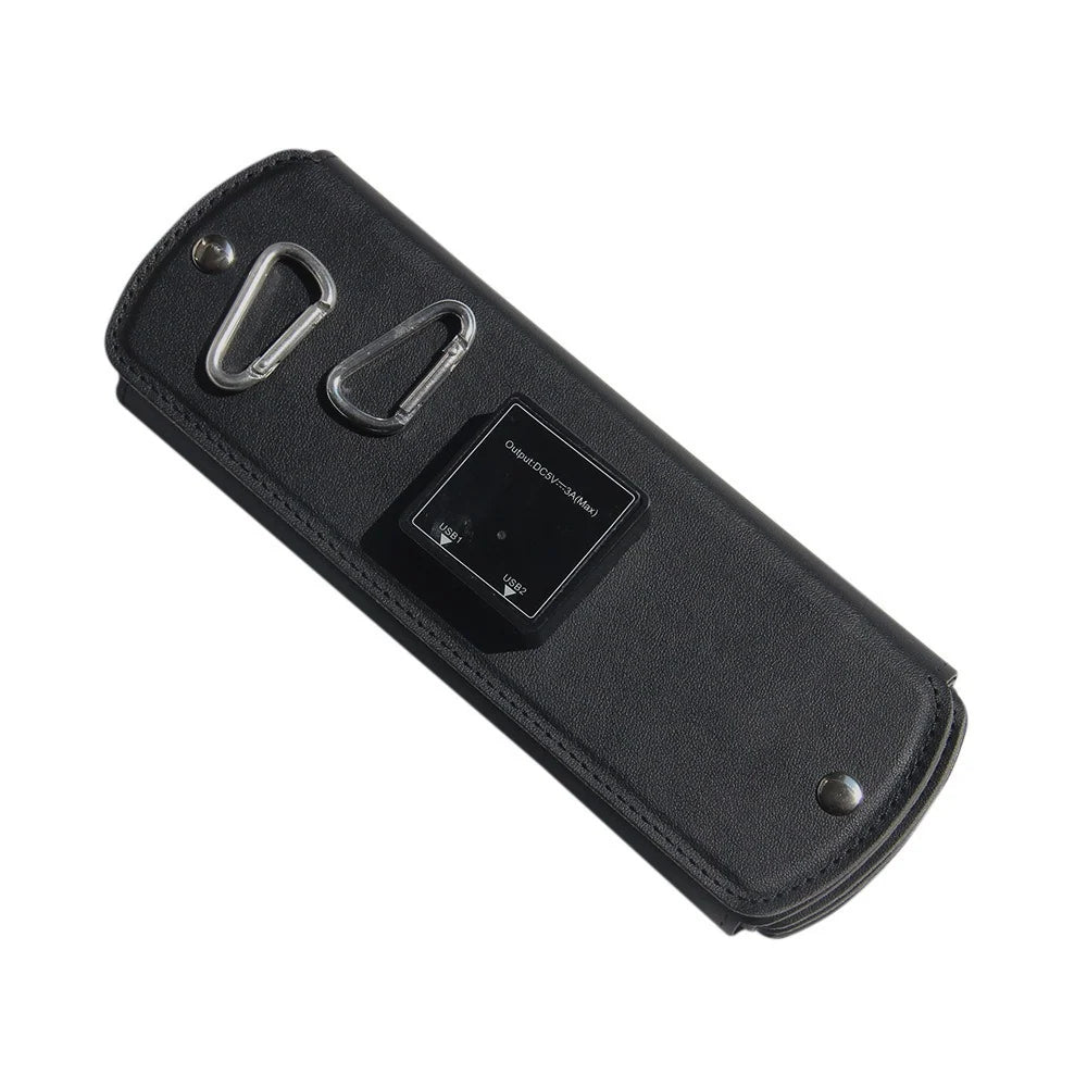 16W foldable solar charger — folded charger dual USB and carabiners