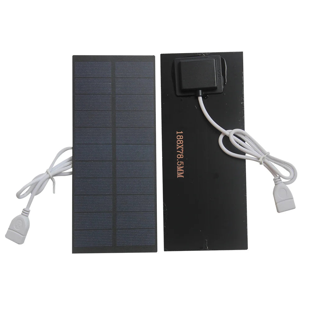 2.5W slim USB solar panel — narrow module front and rear