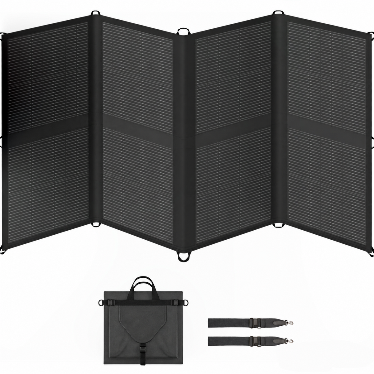200W eight-section solar blanket with folded pouch and carrying straps