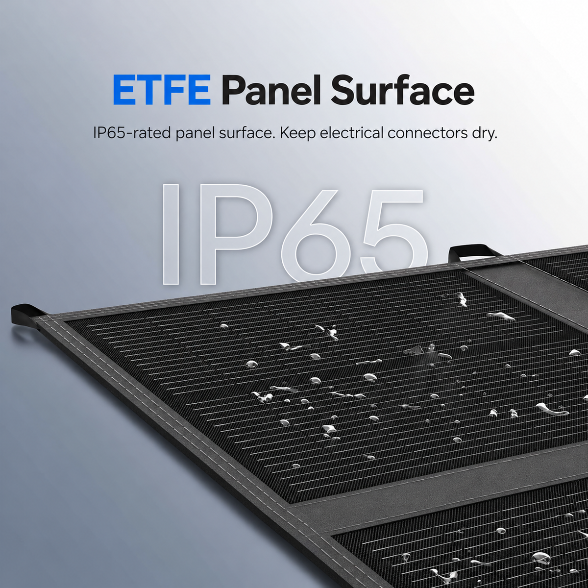 IP65-rated ETFE panel surface of the 200W solar blanket with connectors kept dry