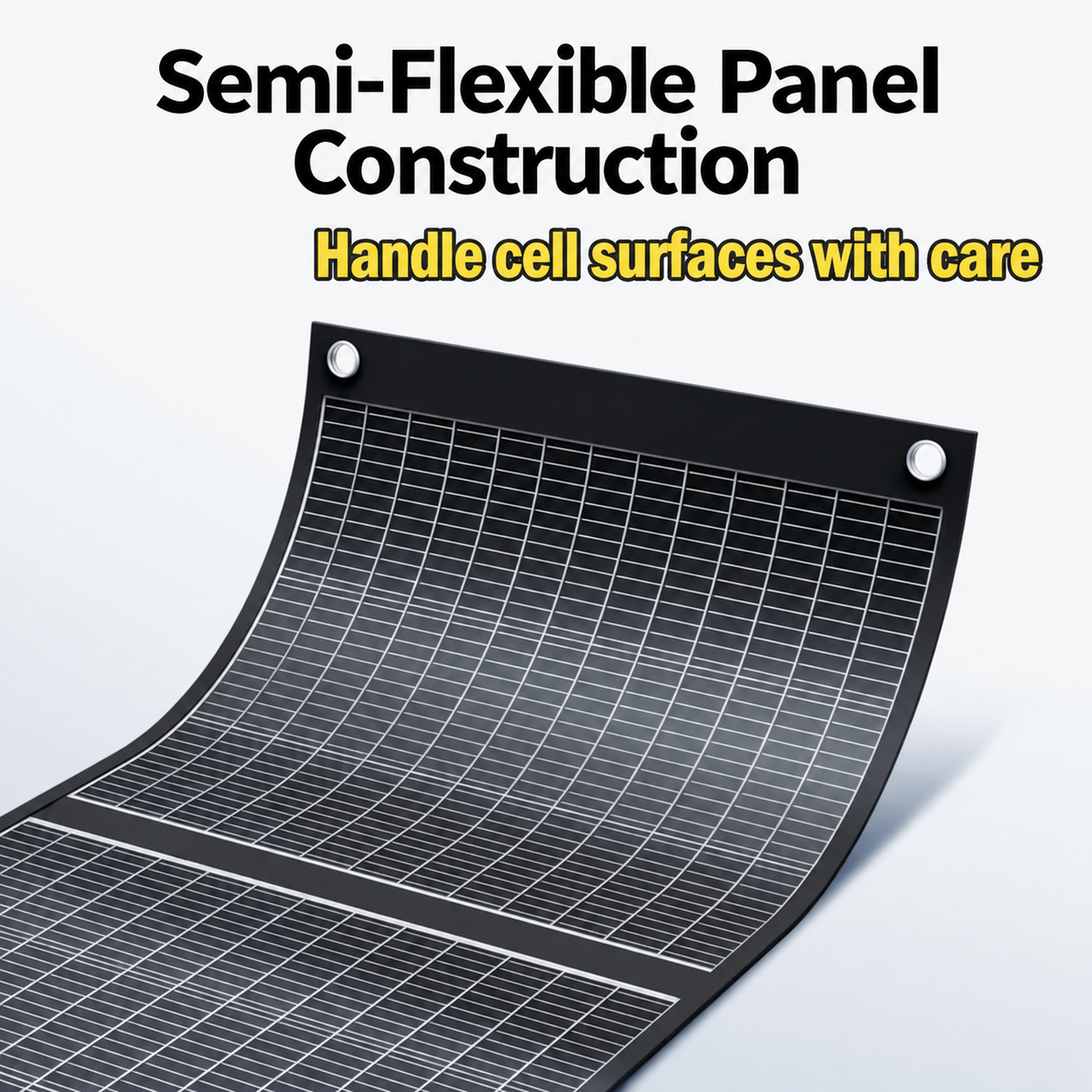 Semi-flexible cell surface and edge eyelets of the folding solar panel
