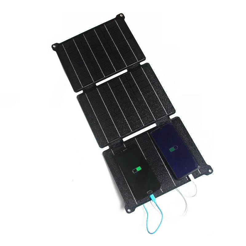 21W foldable solar charger — panel charging two devices