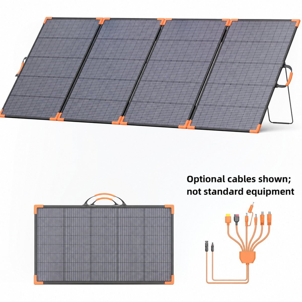 220W bifacial folding solar panel with orange corners, handles and optional cables