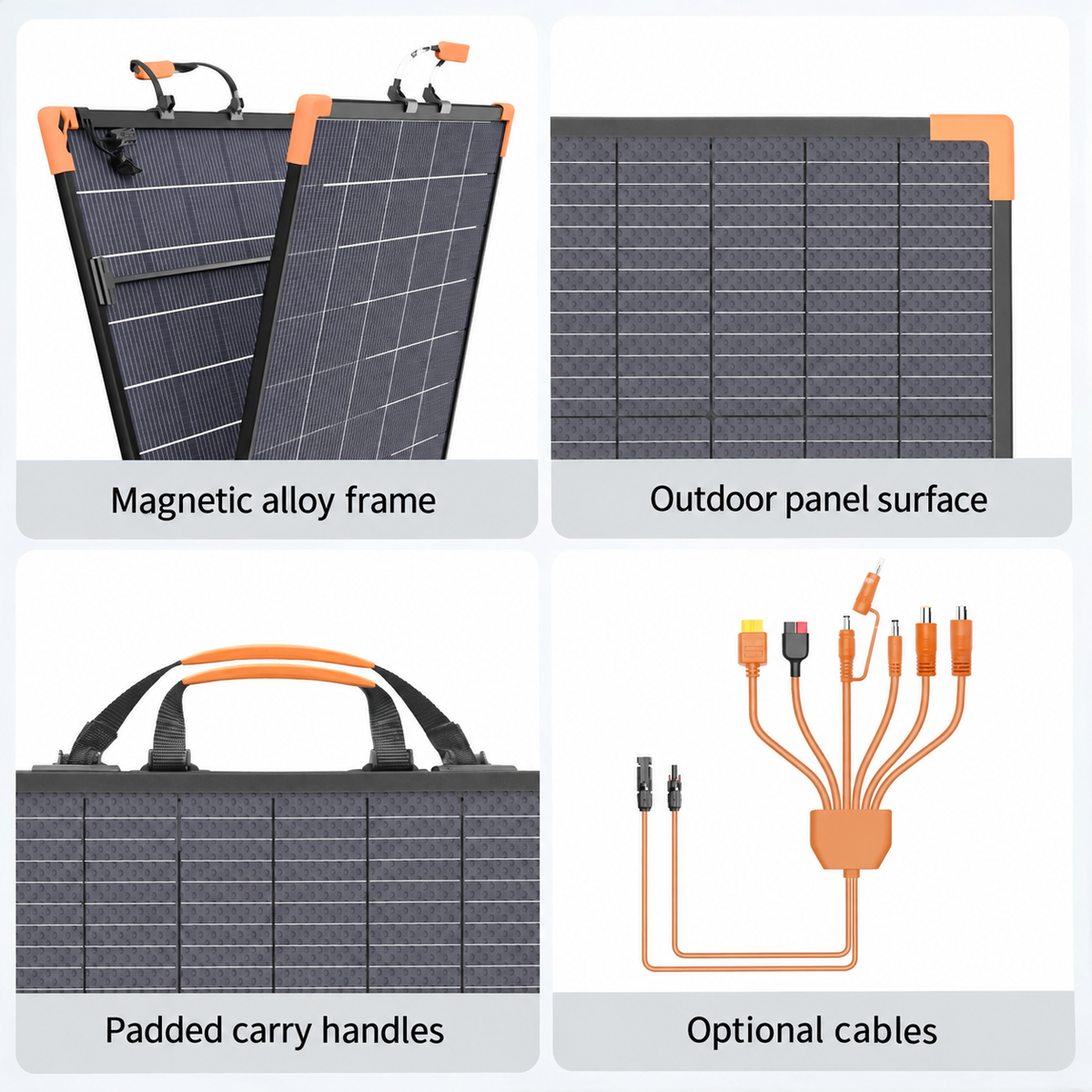 Magnetic alloy frame, padded handles and optional cable choices for the 220W panel