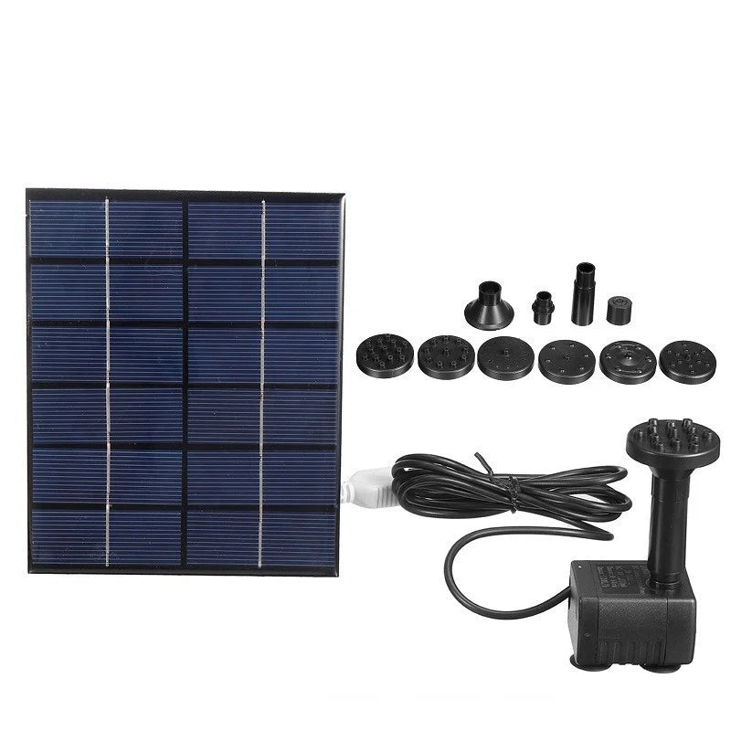 2W solar fountain pump — panel pump and spray attachments