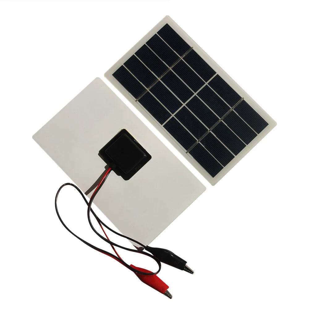 2W solar panel with battery clips — front and rear module