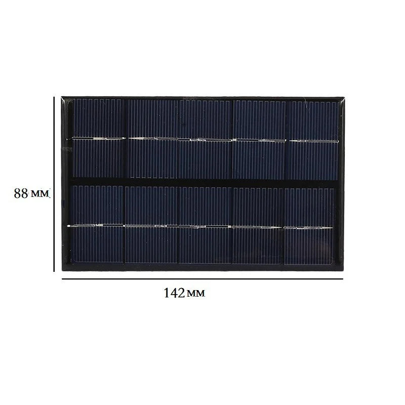 2W solar panel — 88 × 142mm panel dimensions