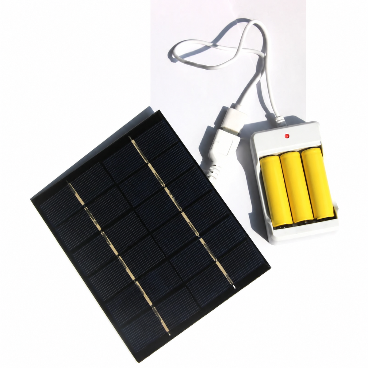 2W solar AA AAA battery charger — three-cell charger and panel