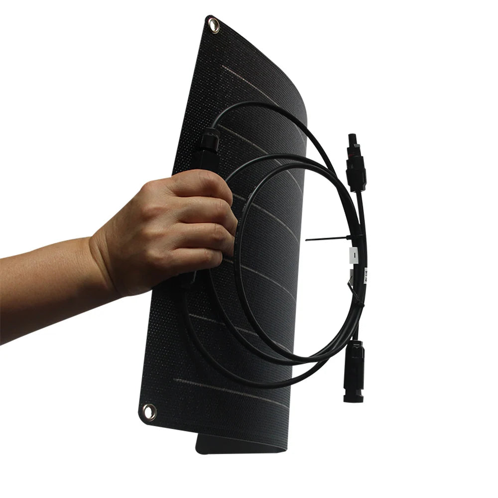 30W flexible solar panel — flexible panel held upright