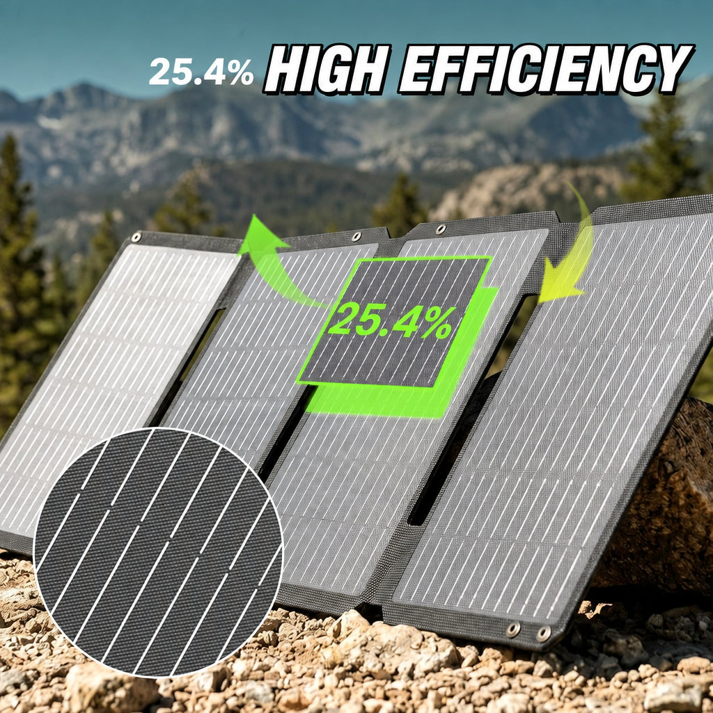 45W foldable solar charger cell surface and efficiency illustration