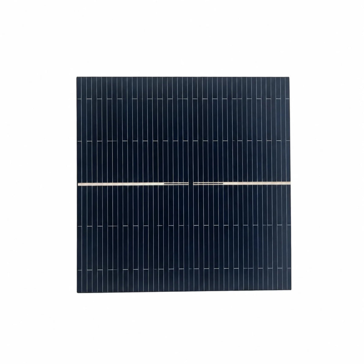 52mm square PERC solar cell with one central busbar on a white background