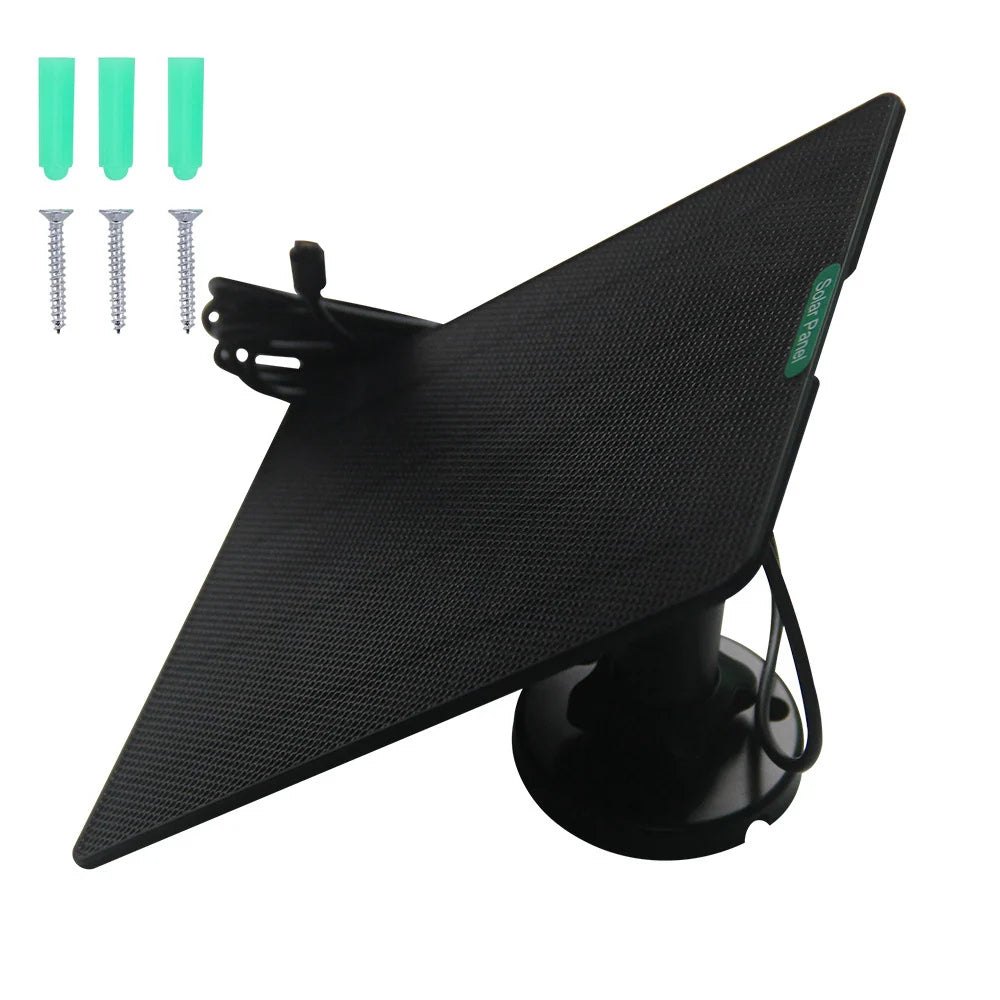5W camera solar panel — black panel and fixing screws