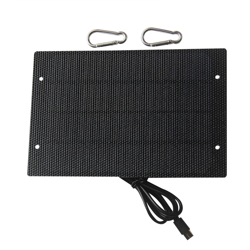 5W solar panel — panel with two carabiners