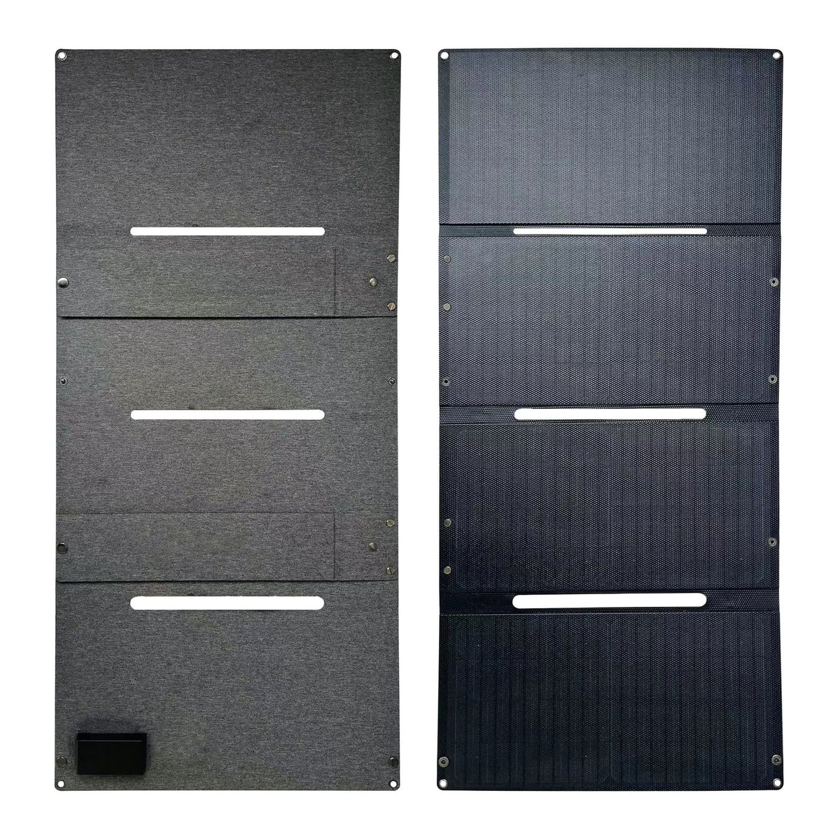 Front and gray rear views of the 60W four-section folding panel