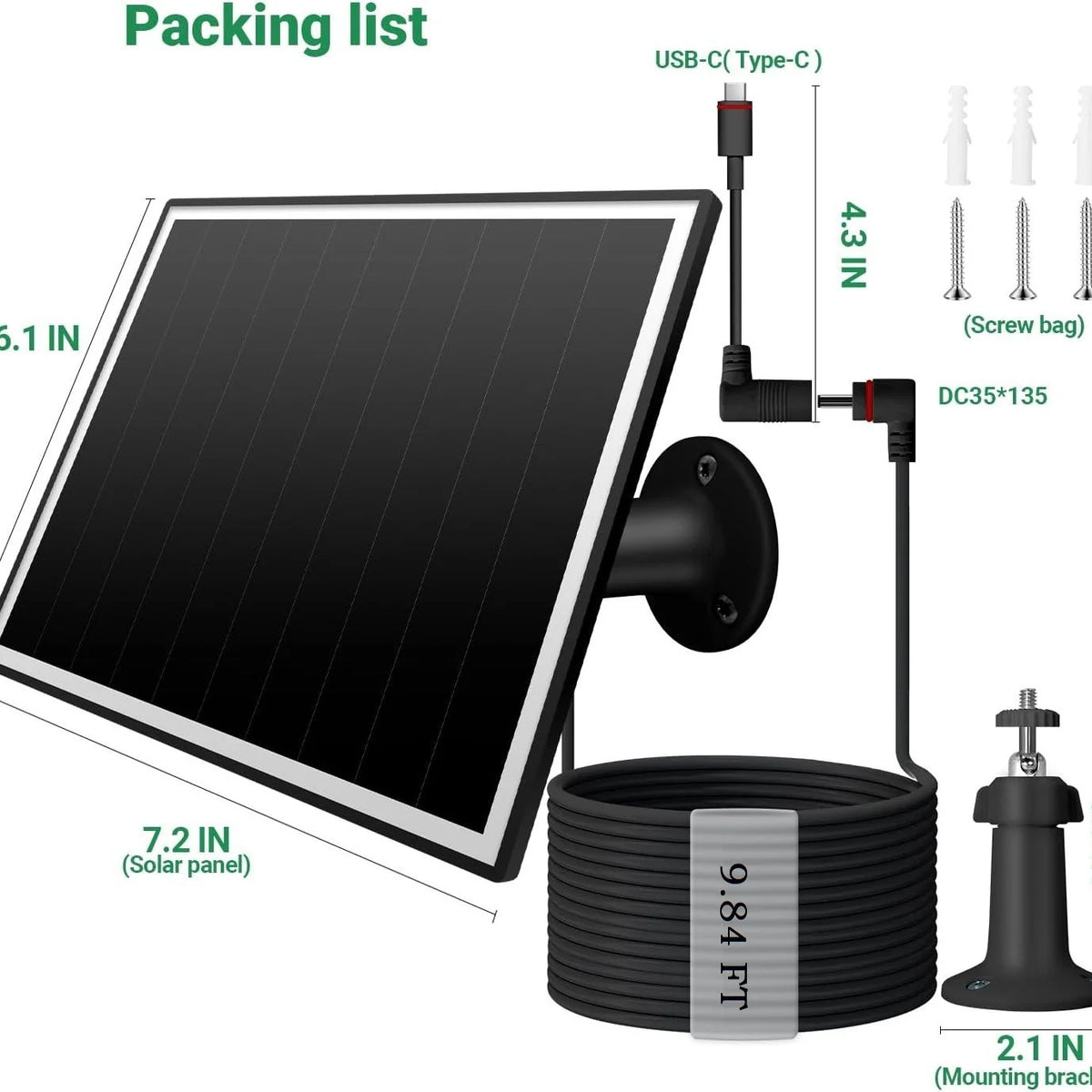 6W 6W camera solar panel — black camera panel kit and connector adapter