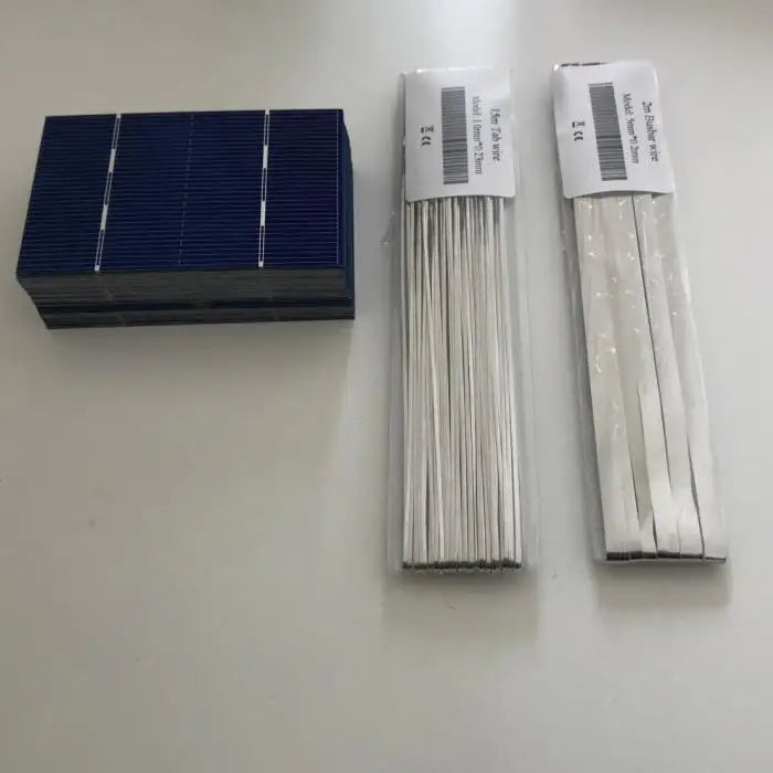 Fifty 78mm x 52mm polycrystalline solar cells with soldering wire