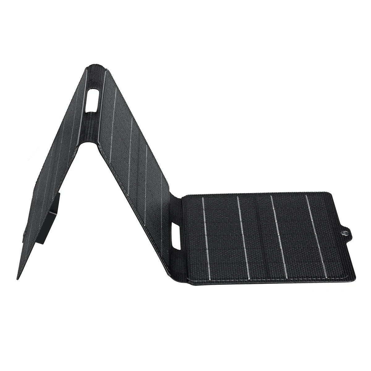 8W / 12W / 15W / 21W / 30W / 36W ETFE foldable solar charger — folding panel hinge at angle