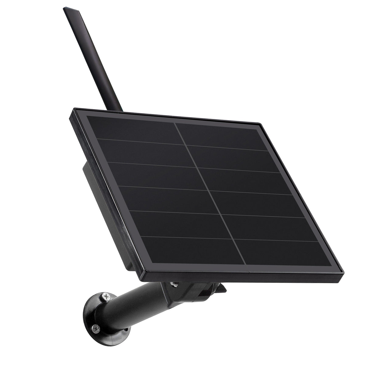 8W solar panel front view with rear enclosure and adjustable mounting bracket