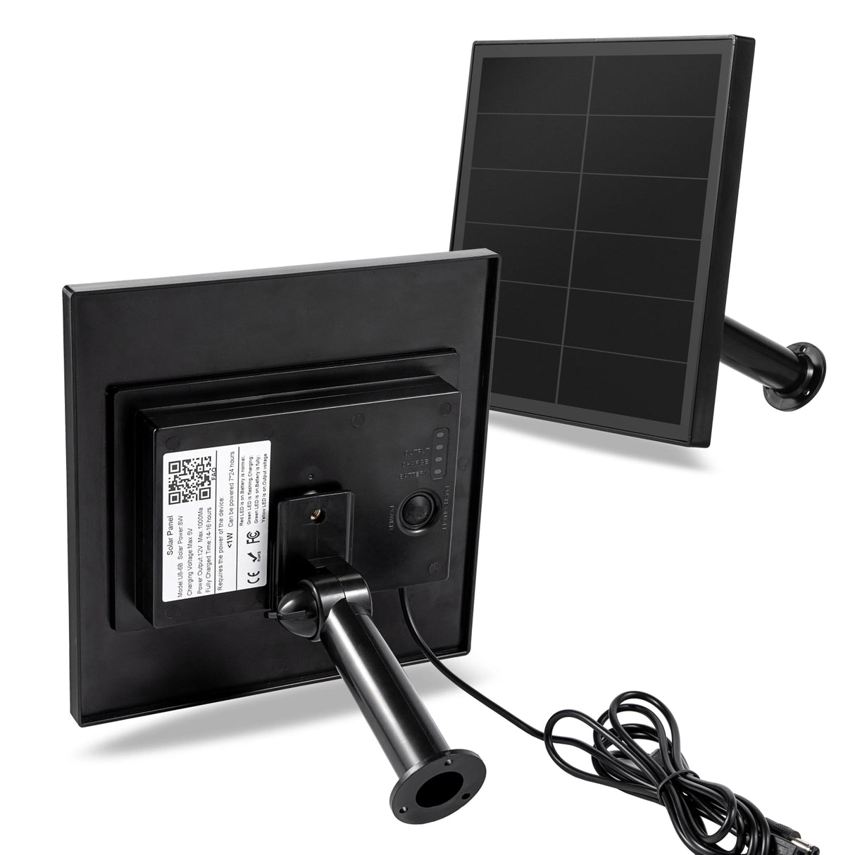 8W solar panel kit front and back view with mounting bracket