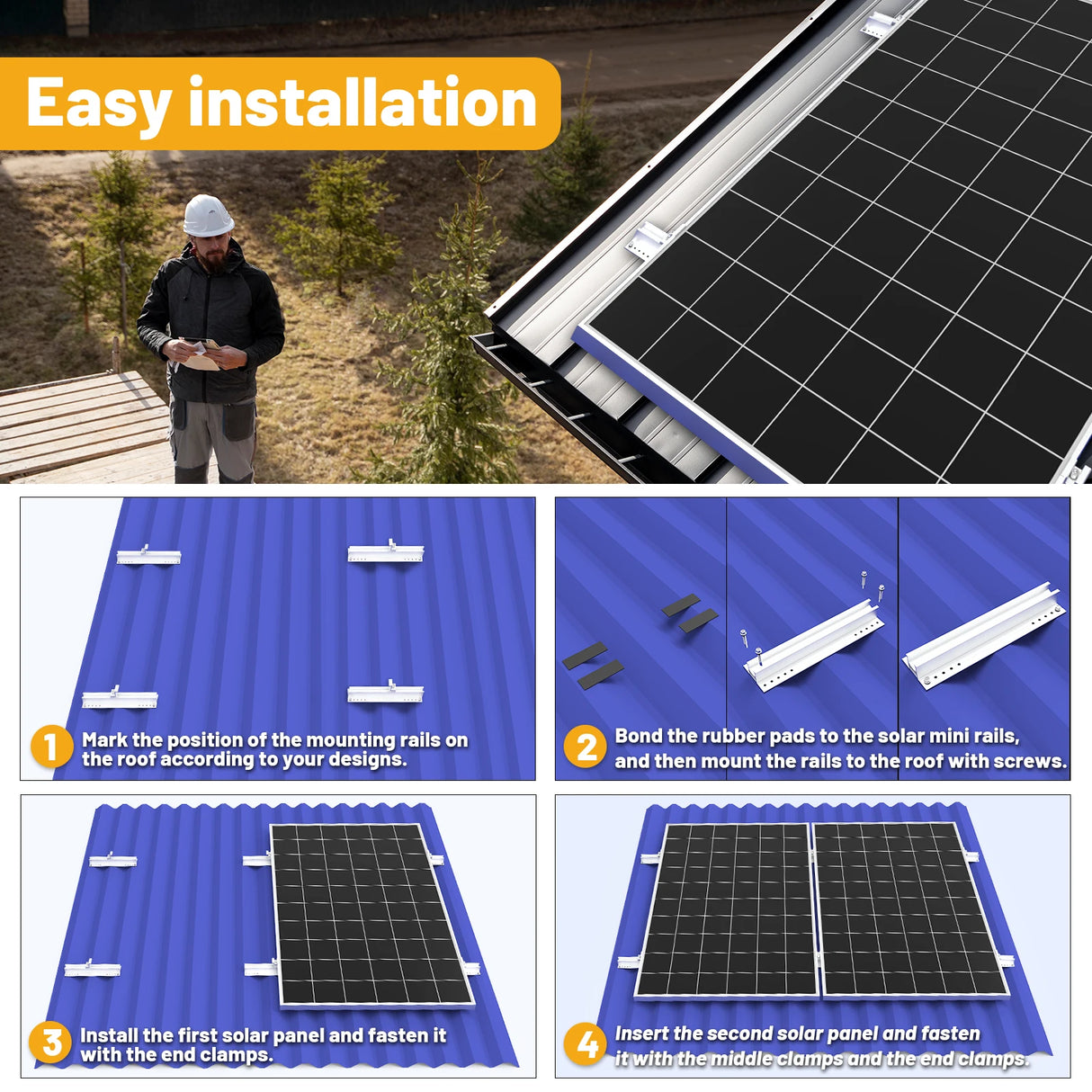 30cm Aluminum Solar Panel Mounting Rail Kit with End Clamps