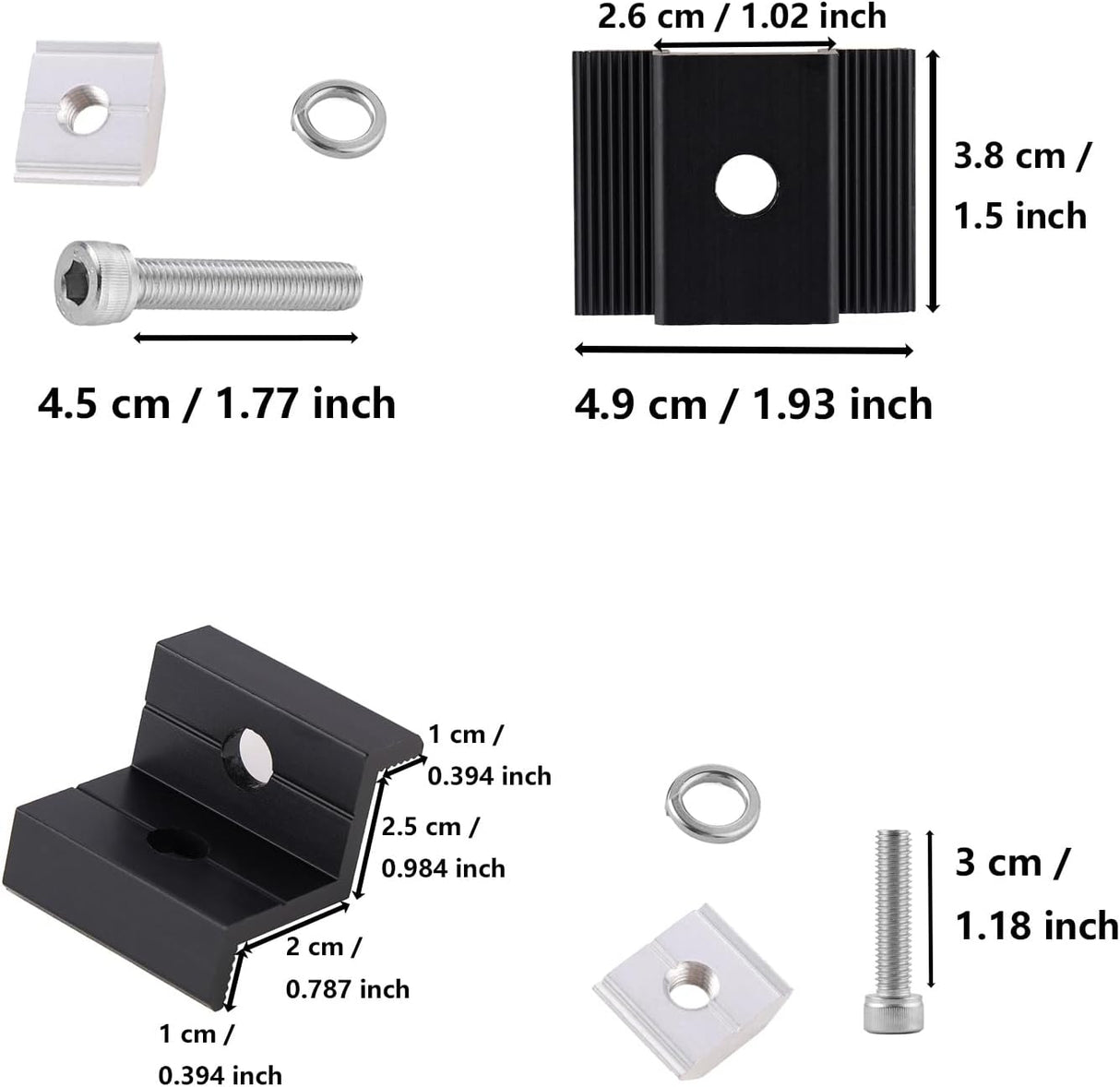 Black solar panel mounting rail and clamp component details