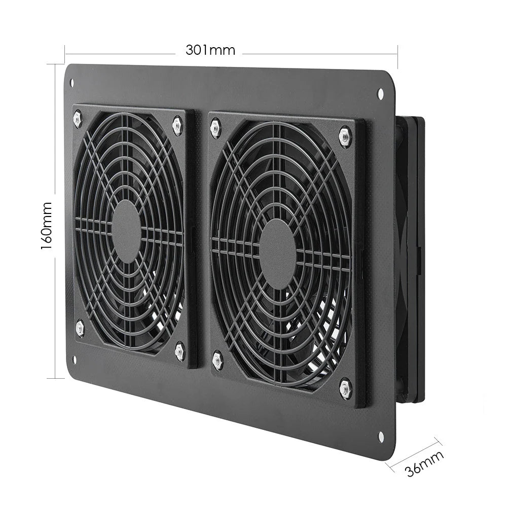10W Dual-Fan or 5W Single-Fan Solar Ventilation Kit — dual fan size diagram