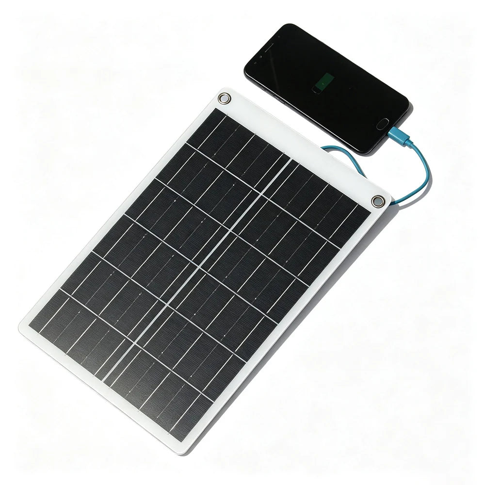 11W 5V Solar Charger Panel with USB-A and USB-C Outputs — panel charging matched device