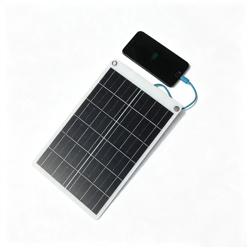11W 5V Solar Charger Panel with USB-A and USB-C Outputs — front panel charging device