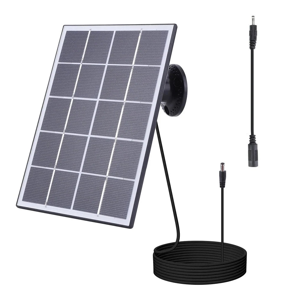 3.3W 5V Camera Solar Panel with Seven Connector Options — black panel with DC connector
