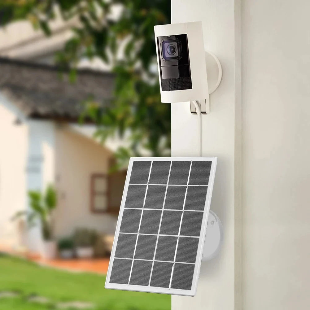 3.3W 5V Solar Panel with 3-Pin Camera Connector, Black or White — panel mounted near camera