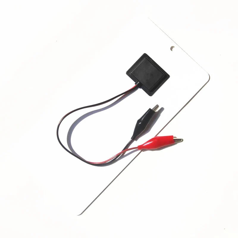 5W 12V Solar Panel with Alligator Clip Lead, 250 × 120mm — panel rear and battery clip leads