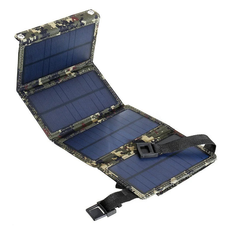 7W 5V Four-Fold USB Solar Charger, Black or Camouflage — camouflage four-fold charger open