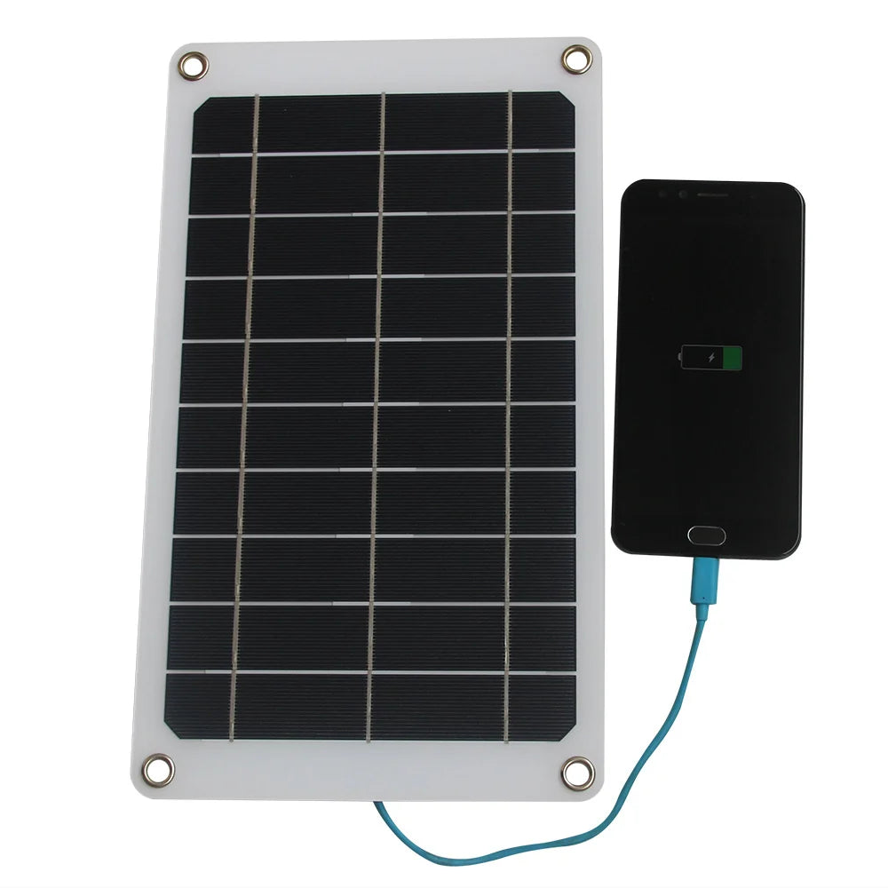 10W panel shown with a phone charging example