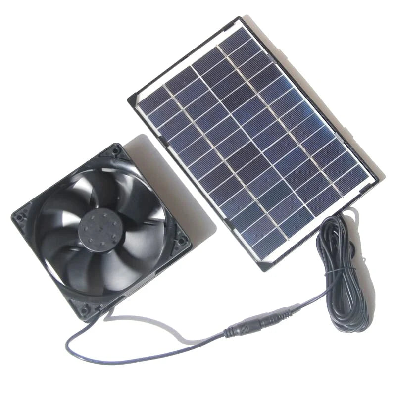 6W solar panel beside one black ventilation fan