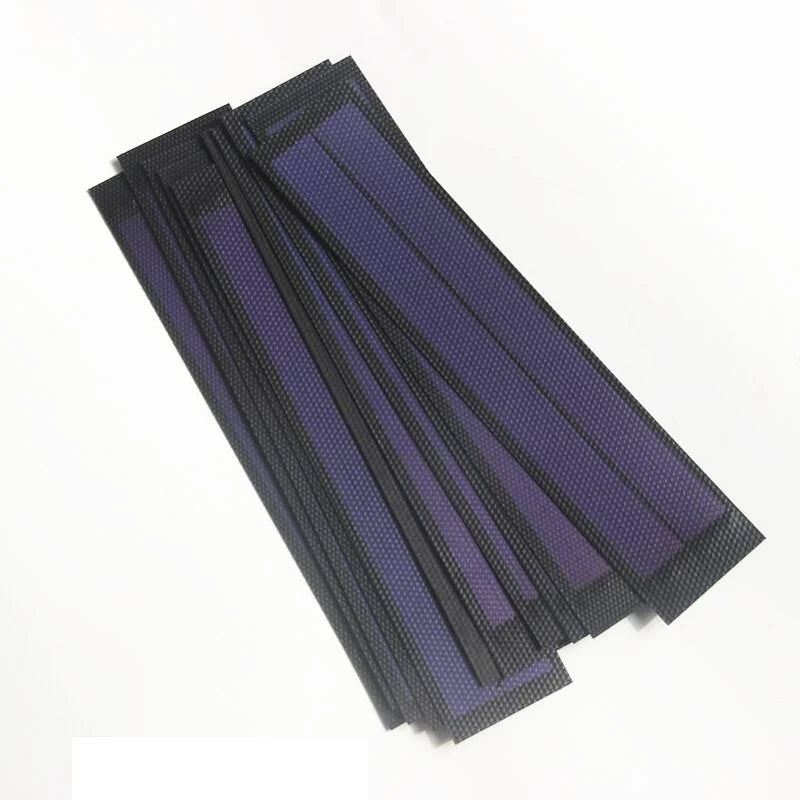 Stacked amorphous solar strip samples; one module per sales unit