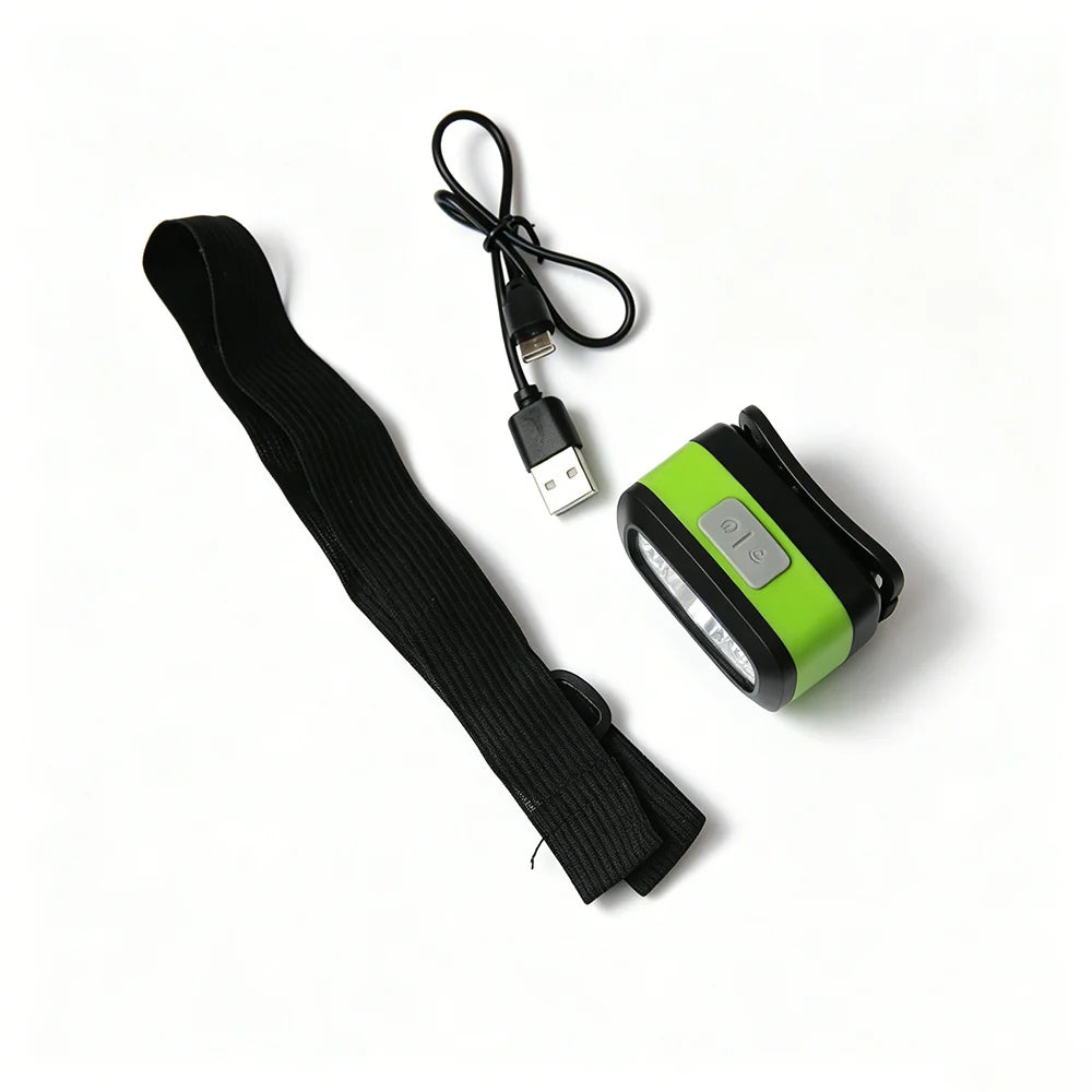 Headlamp with elastic headband and charging cable