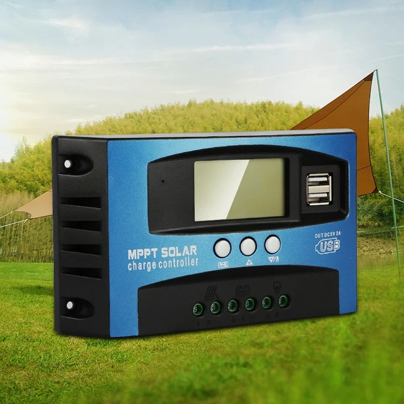 MPPT solar charge controller front in outdoor setting