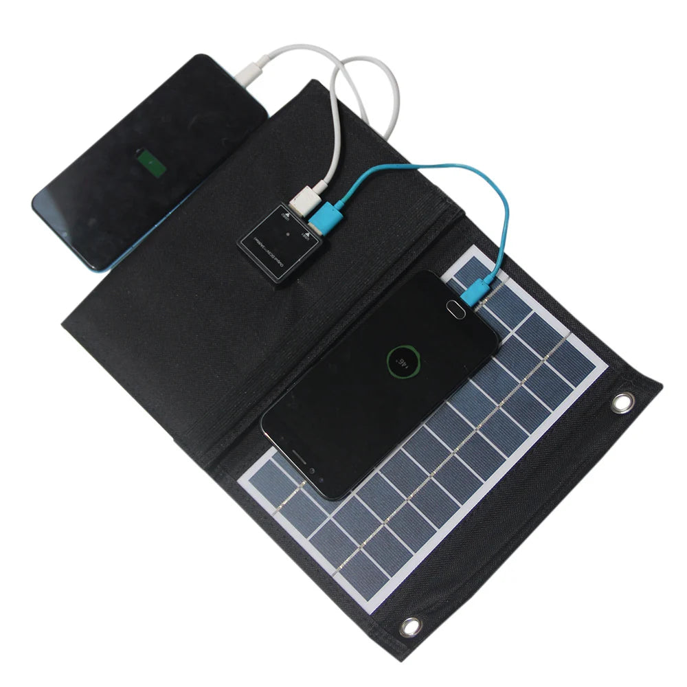 Two devices connected to dual USB ports; phones not included