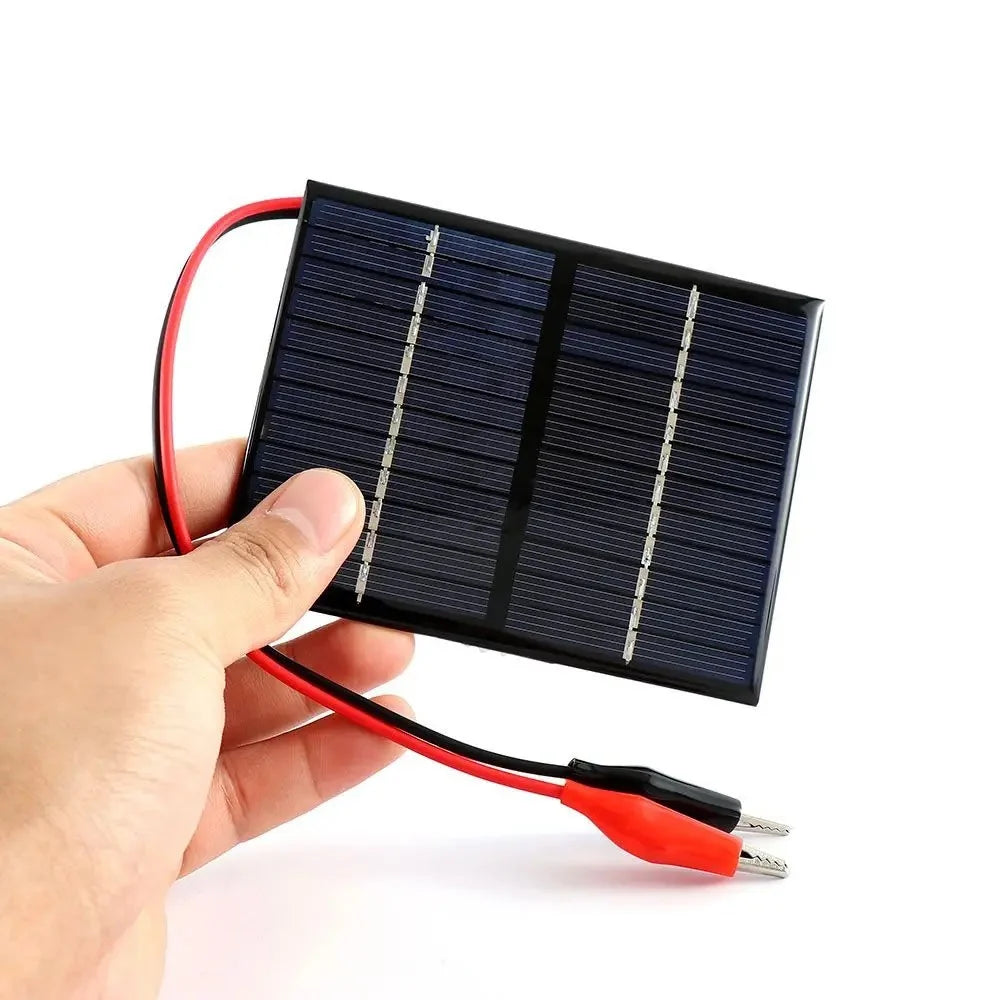 Hand holding the small 12V clip-connected panel